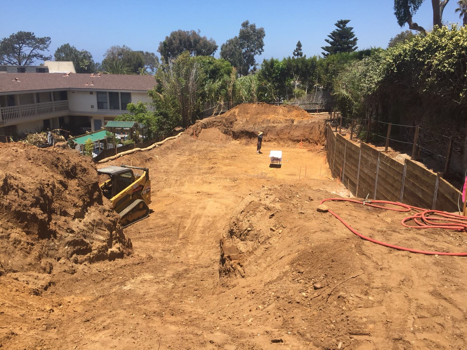 Excavated basement pad with shoring wall, Del Mar