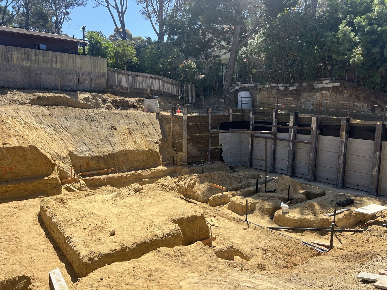 Over-excavated footing keyways at the base of the shoring wall