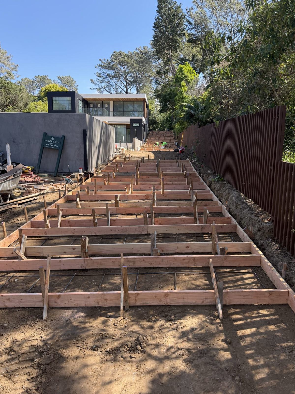 Walkway formwork looking back toward the finished residence